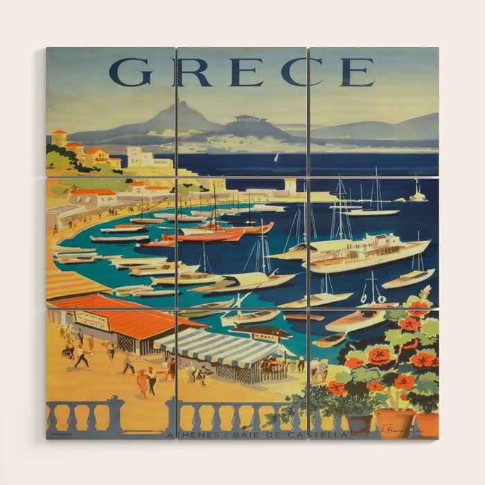 Greece Mid Century Travel Poster Wood Wall Art Gallery Image 1