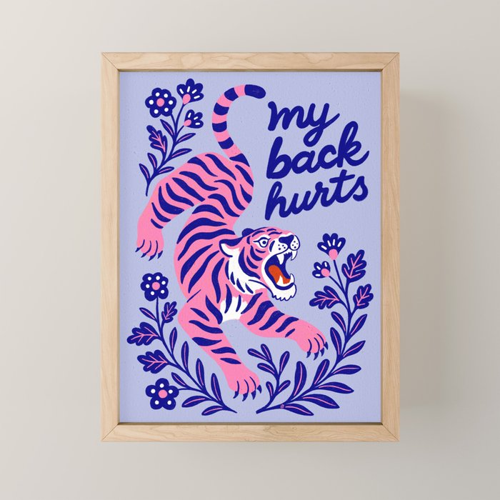 Pink Tiger Illustration - My Back Hurts Mini Art Print Gallery Image 1