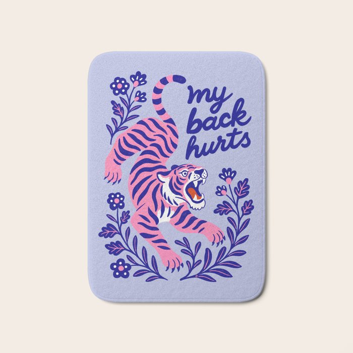 Pink Tiger Illustration - My Back Hurts Bath Mat Gallery Image 1