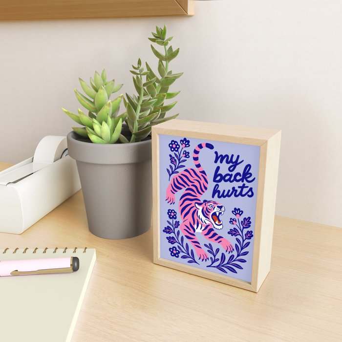 Pink Tiger Illustration - My Back Hurts Mini Art Print Gallery Image 2
