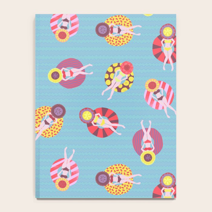 Floating in the Pool Pattern. Women on colorful floaties. Notebook Gallery Image 4