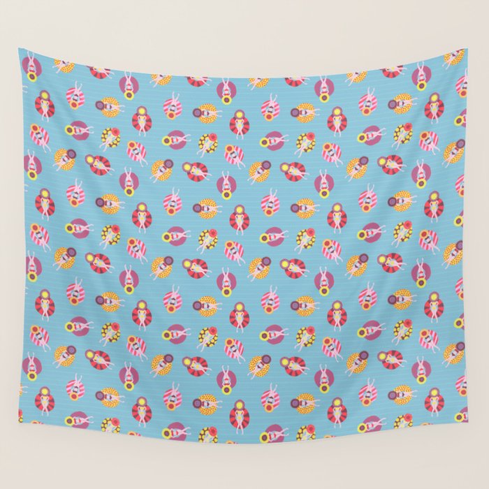 Floating in the Pool Pattern. Women on colorful floaties. Wall Tapestry Gallery Image 4