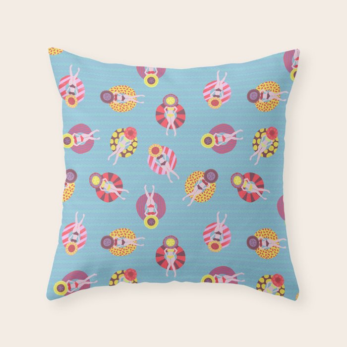 Floating in the Pool Pattern. Women on colorful floaties. Throw Pillow Gallery Image 6