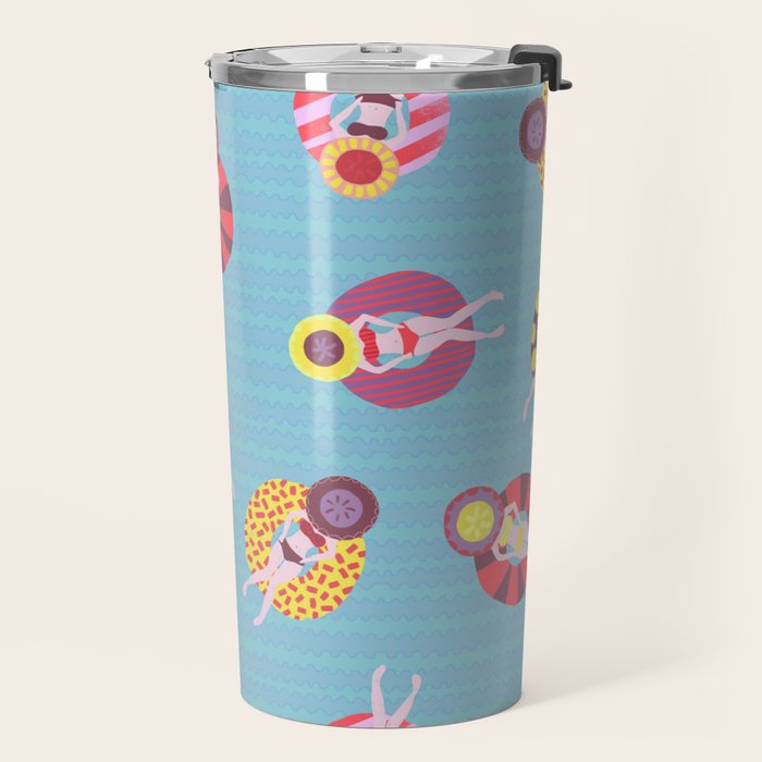 Floating in the Pool Pattern. Women on colorful floaties. Travel Mug Gallery Image 2