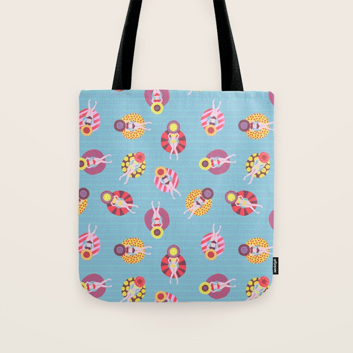 Floating in the Pool Pattern. Women on colorful floaties. Tote Bag Gallery Image 1
