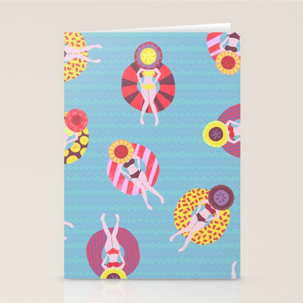 Floating in the Pool Pattern. Women on colorful floaties. Stationery Card Gallery Image 2