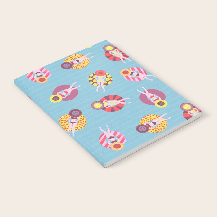 Floating in the Pool Pattern. Women on colorful floaties. Notebook Gallery Image 2