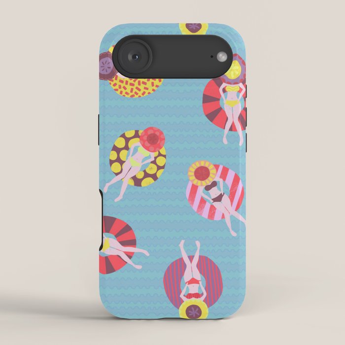 Floating in the Pool Pattern. Women on colorful floaties. iPhone Case Gallery Image 2