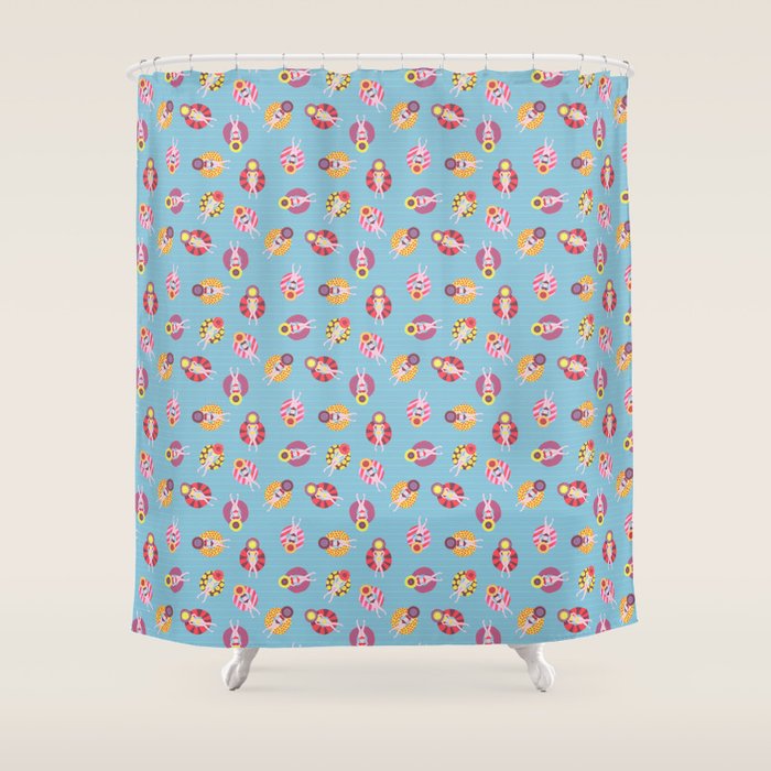 Floating in the Pool Pattern. Women on colorful floaties. Shower Curtain Gallery Image 1