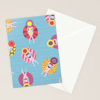 Floating in the Pool Pattern. Women on colorful floaties. Stationery Card Gallery Image 2