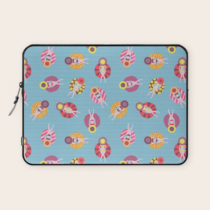 Floating in the Pool Pattern. Women on colorful floaties. Laptop Sleeve Gallery Image 1