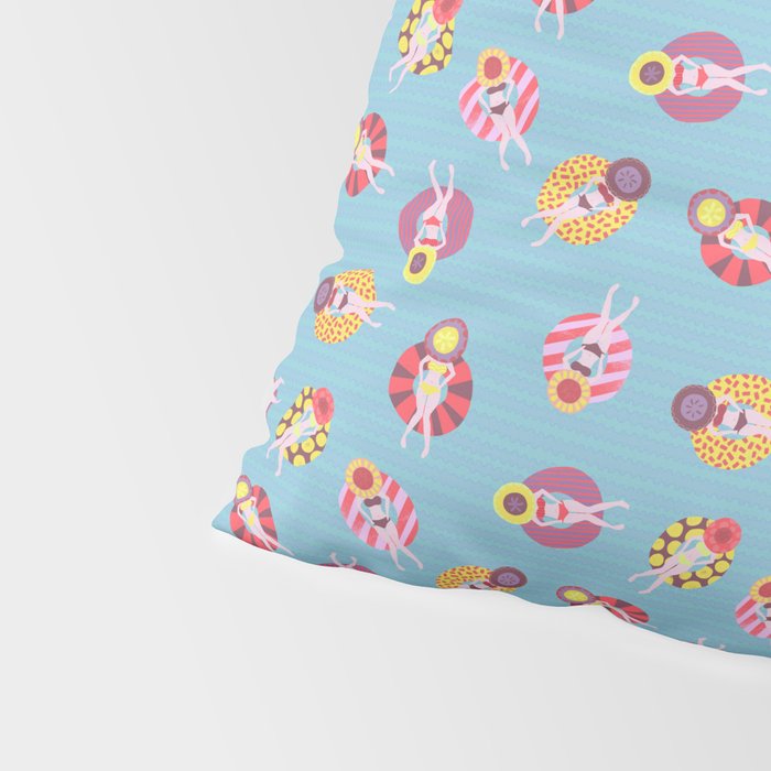 Floating in the Pool Pattern. Women on colorful floaties. Pillow Sham Gallery Image 4