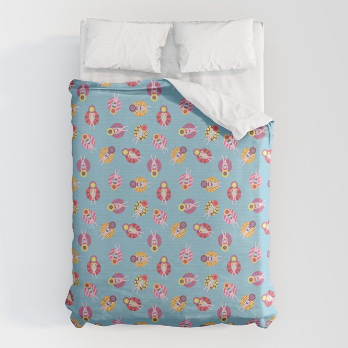 Floating in the Pool Pattern. Women on colorful floaties. Duvet Cover Gallery Image 6