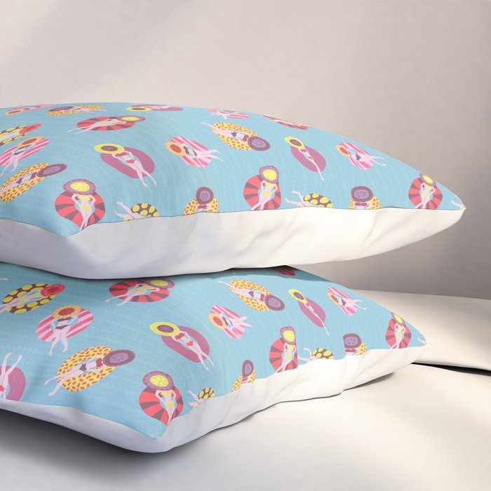 Floating in the Pool Pattern. Women on colorful floaties. Pillow Sham Gallery Image 3