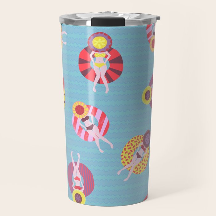Floating in the Pool Pattern. Women on colorful floaties. Travel Mug Gallery Image 1