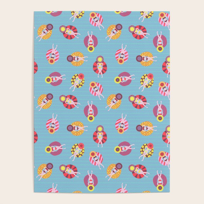 Floating in the Pool Pattern. Women on colorful floaties. Poster Gallery Image 1
