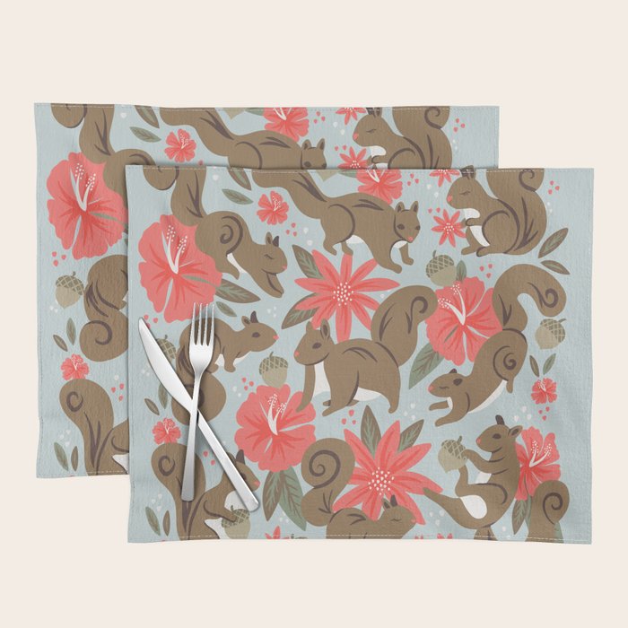 Squirrels & Blooms â Russet & Coral Placemat Gallery Image 1