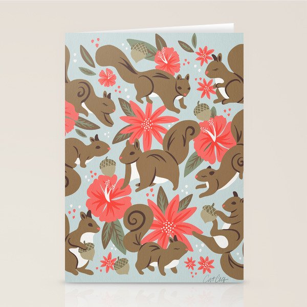 Squirrels & Blooms - Russet & Coral Stationery Card Gallery Image 2