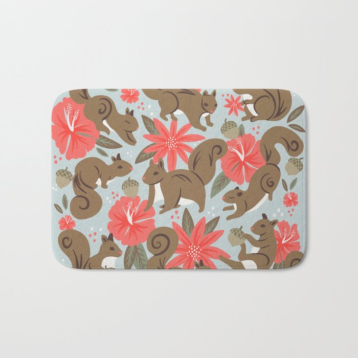 Squirrels & Blooms - Russet & Coral Bath Mat Gallery Image 1