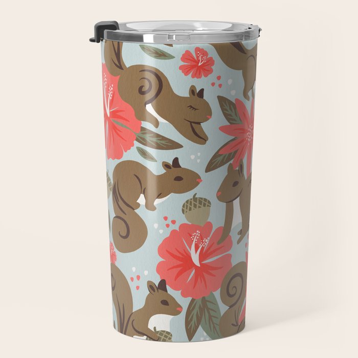 Squirrels & Blooms - Russet & Coral Travel Mug Gallery Image 3