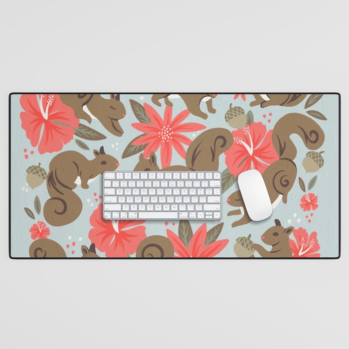 Squirrels & Blooms - Russet & Coral Desk Mat Gallery Image 1
