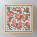 Squirrels & Blooms - Russet & Coral Mini Art Print Gallery Image 1