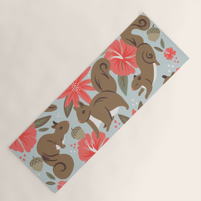 Squirrels & Blooms - Russet & Coral Yoga Mat Gallery Image 1