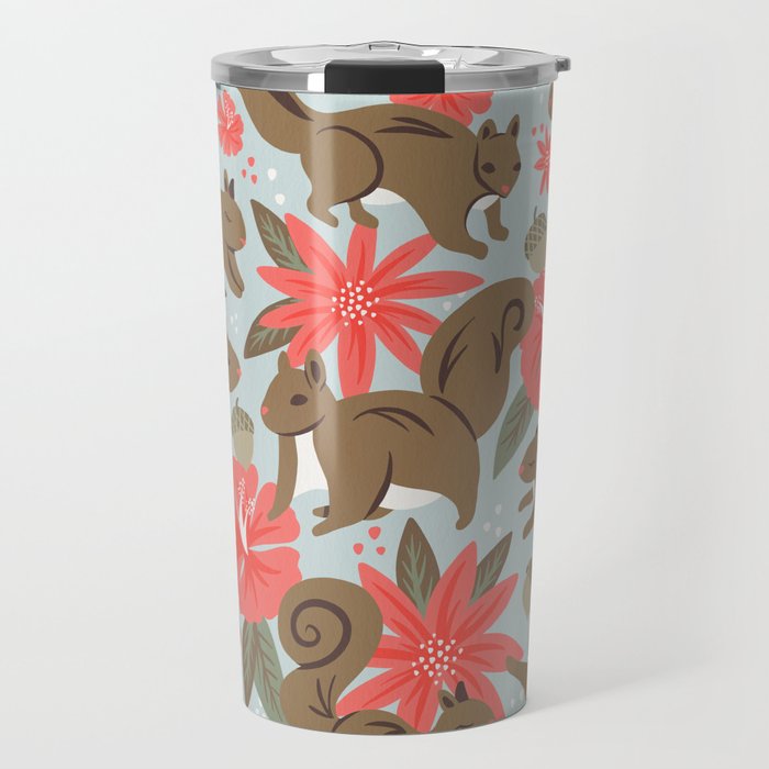 Squirrels & Blooms - Russet & Coral Travel Mug Gallery Image 1
