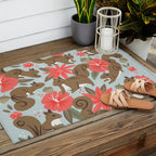 Squirrels & Blooms - Russet & Coral Outdoor Rug Gallery Image 2