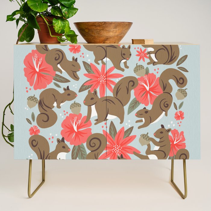 Squirrels & Blooms - Russet & Coral Credenza Gallery Image 1