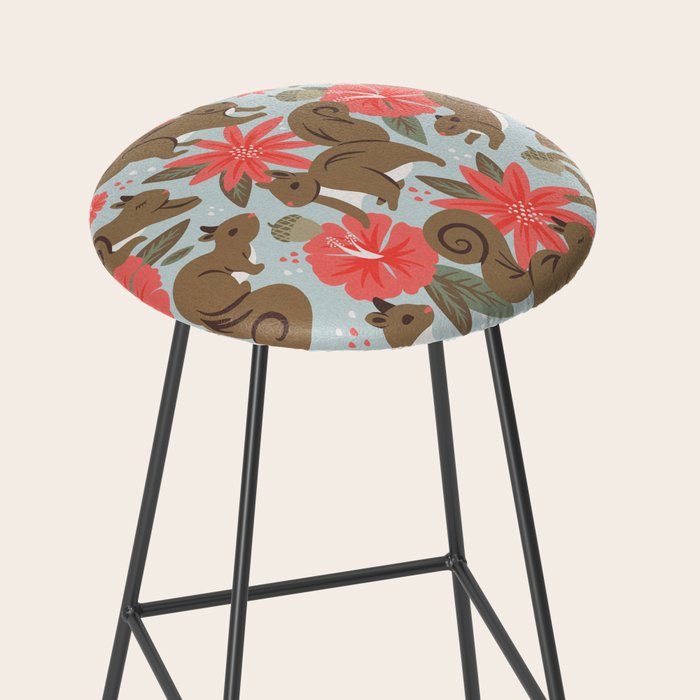 Squirrels & Blooms - Russet & Coral Stool Gallery Image 2