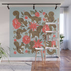 Squirrels & Blooms - Russet & Coral Wall Mural Gallery Image 1