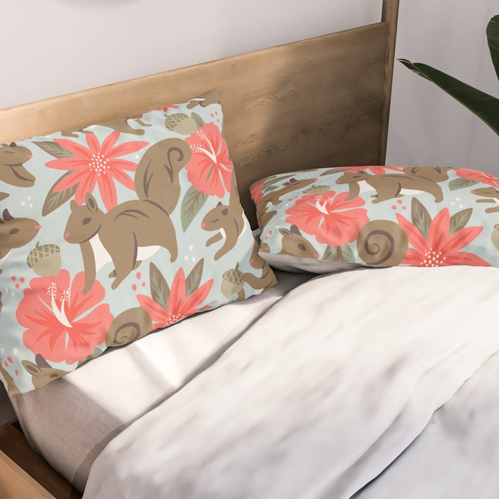 Squirrels & Blooms - Russet & Coral Pillow Sham Gallery Image 2