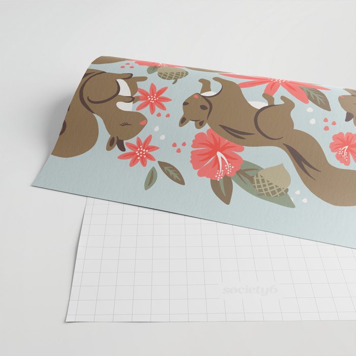 Squirrels & Blooms - Russet & Coral Wrapping Paper Gallery Image 2