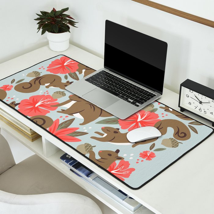 Squirrels & Blooms - Russet & Coral Desk Mat Gallery Image 2