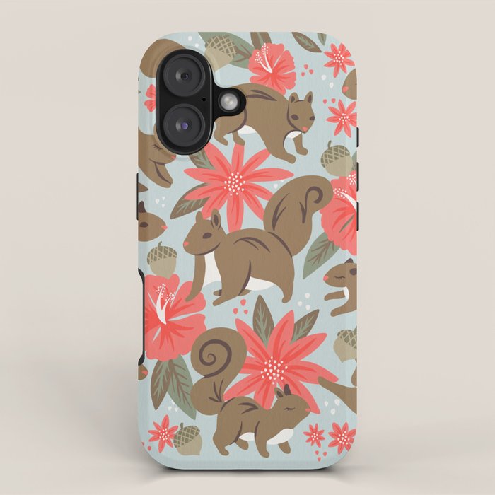 Squirrels & Blooms - Russet & Coral iPhone Case Gallery Image 1