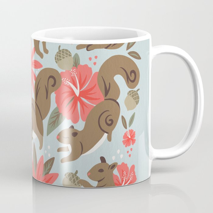 Squirrels & Blooms - Russet & Coral Coffee Mug Gallery Image 1
