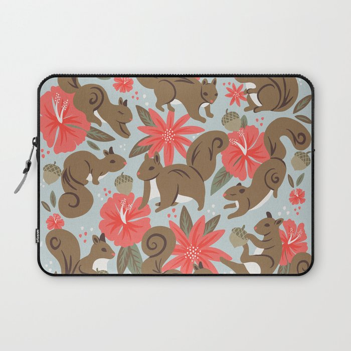 Squirrels & Blooms - Russet & Coral Laptop Sleeve Gallery Image 1