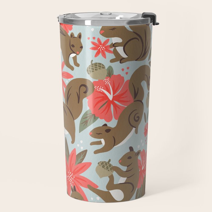 Squirrels & Blooms - Russet & Coral Travel Mug Gallery Image 2