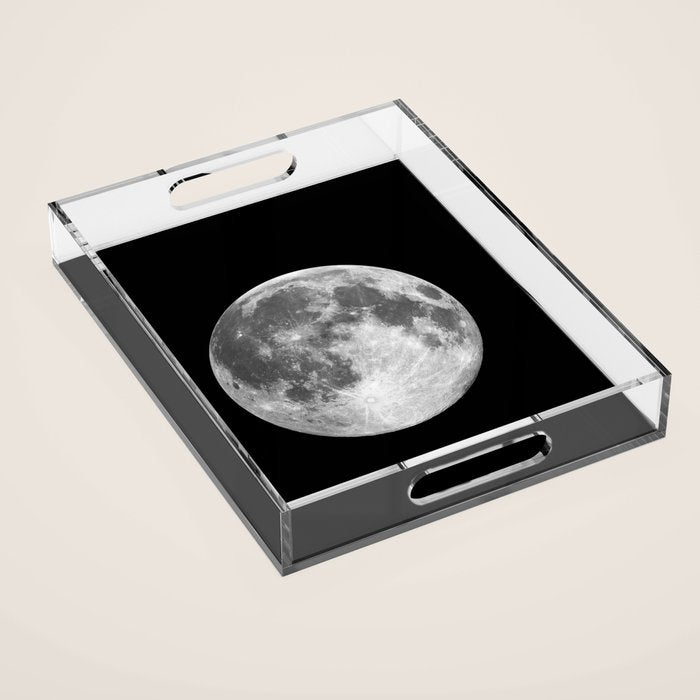 Full Moon print black-white photograph new lunar eclipse poster bedroom home wall decor Acrylic Tray Gallery Image 1