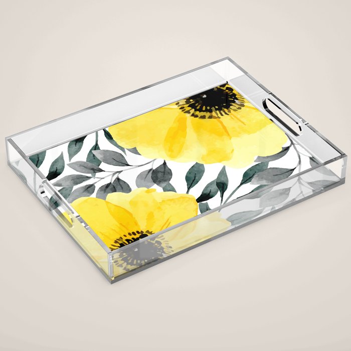 Big yellow watercolor flowers Acrylic Tray Gallery Image 1