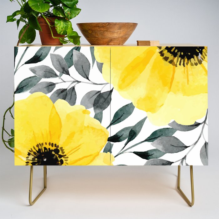 Big yellow watercolor flowers Credenza Gallery Image 1