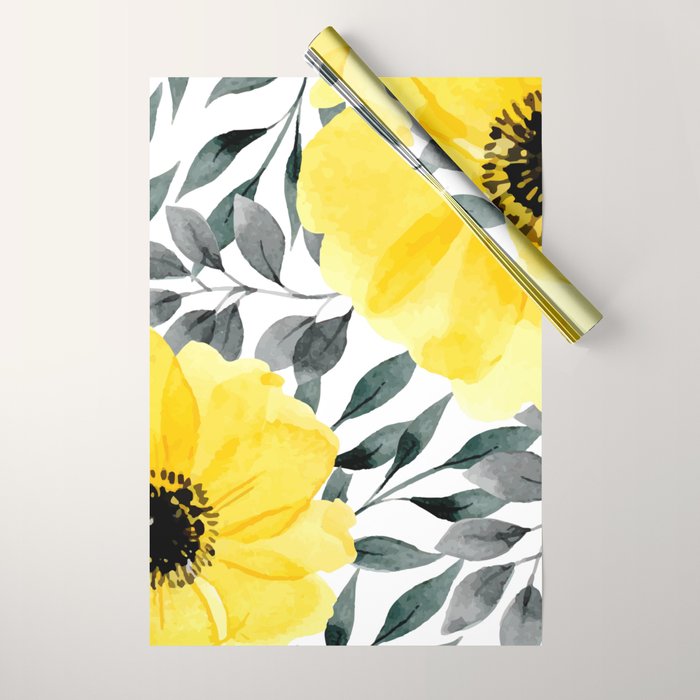 Big yellow watercolor flowers Wrapping Paper Gallery Image 1