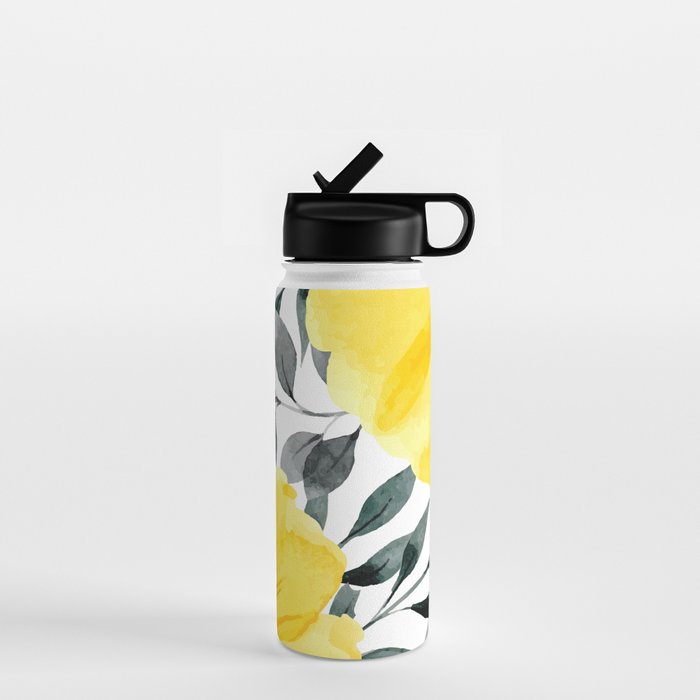 Big yellow watercolor flowers Water Bottle Gallery Image 1