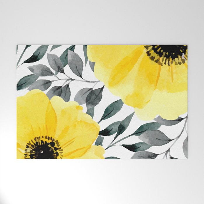 Big yellow watercolor flowers Welcome Mat Gallery Image 1