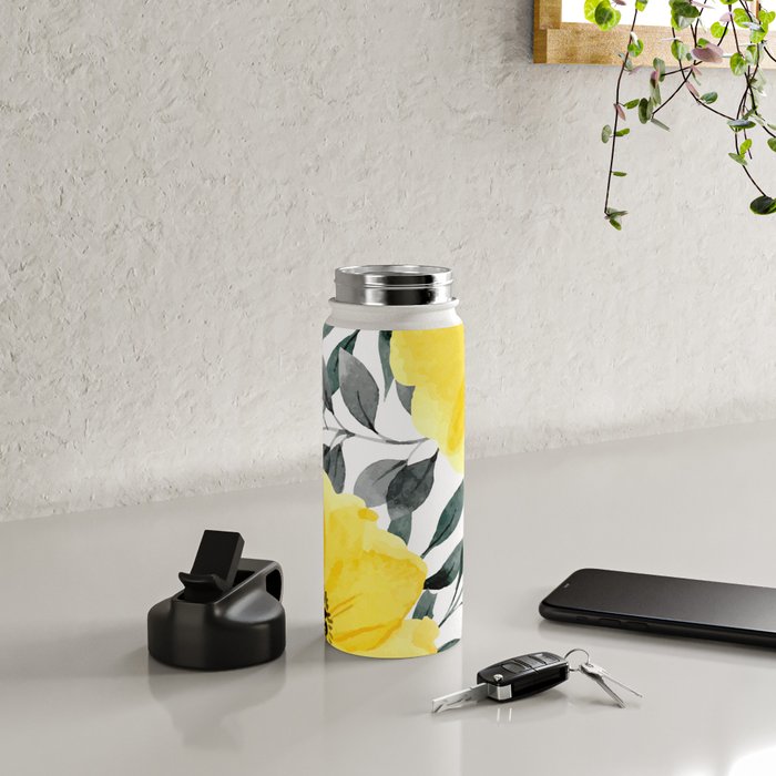 Big yellow watercolor flowers Water Bottle Gallery Image 5