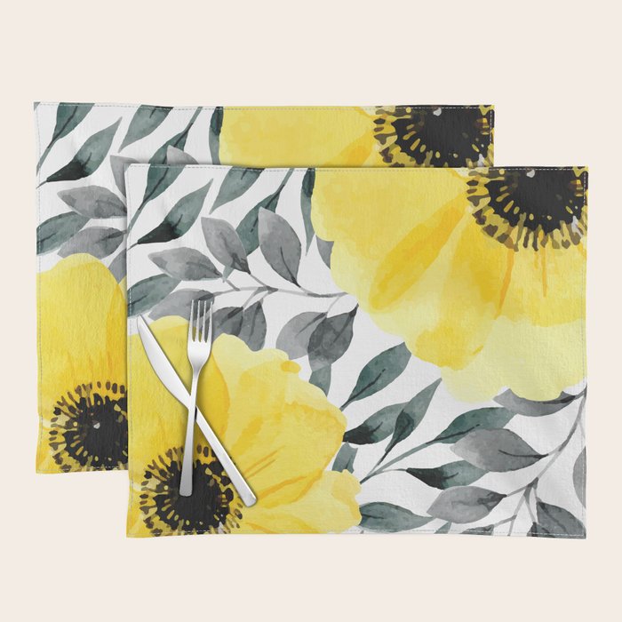 Big yellow watercolor flowers Placemat Gallery Image 1