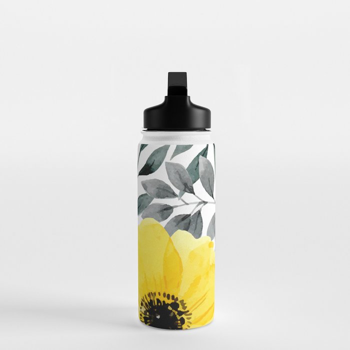Big yellow watercolor flowers Water Bottle Gallery Image 3