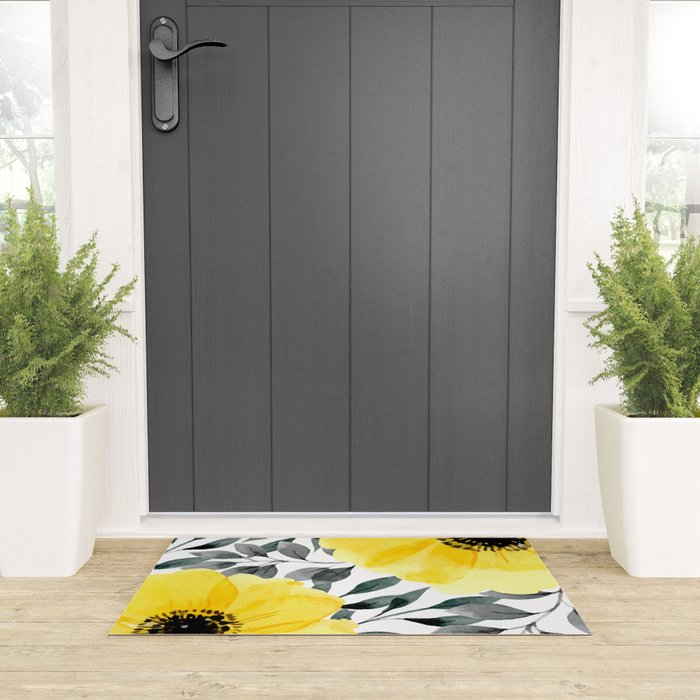 Big yellow watercolor flowers Welcome Mat Gallery Image 3