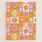 Retro hippie flower mosaic checkered pattern Jigsaw Puzzle Gallery Image 1